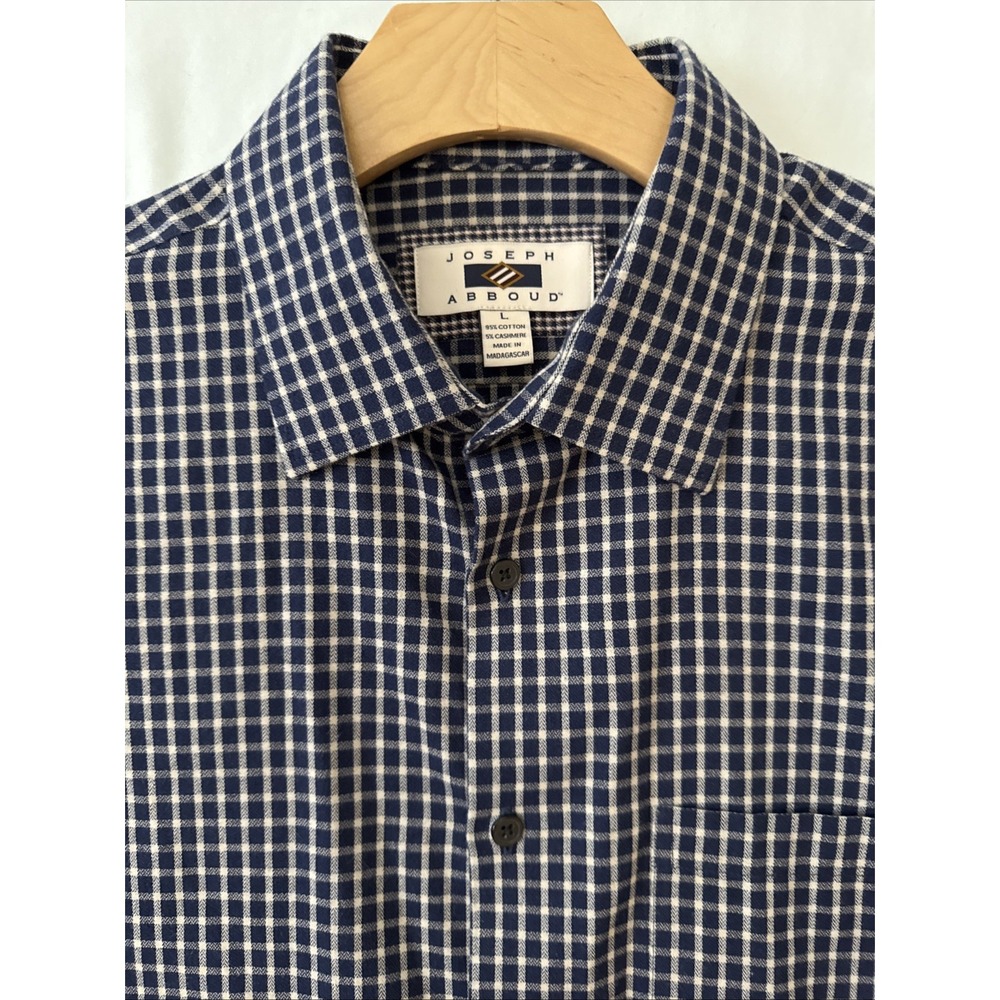 Men's Shirt LG Long Sleeve Button Up Plaid Cashmere/Cotton Black And White